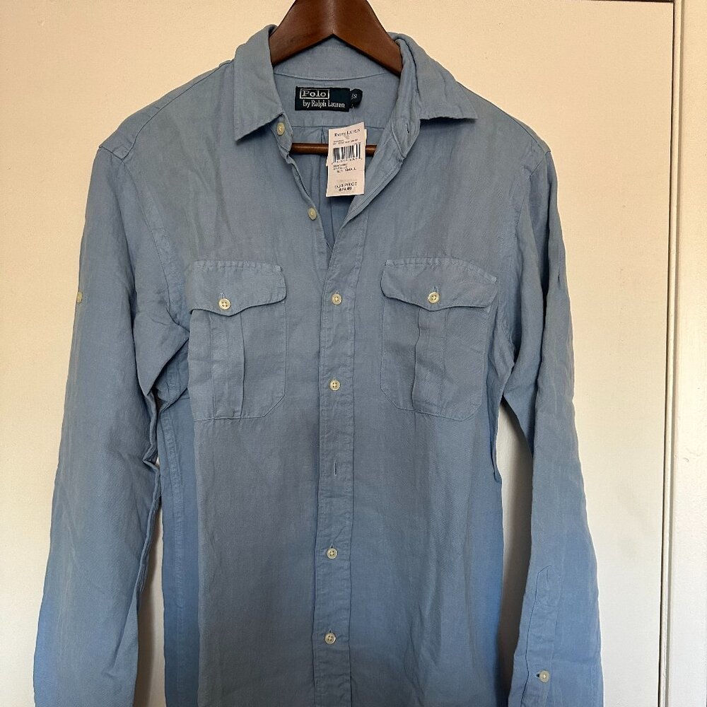 Polo Ralph Lauren Shirt Linen Silk Roll Tab Sleeve  NEW Sz Small